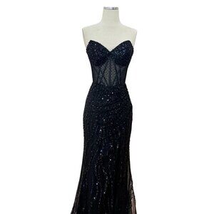 New Strapless Sheath Prom Gown w/Sheer Boned Bodice & Sweetheart Neck TC TL3041C